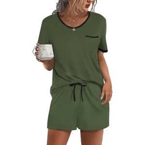 Ekouaer Pajamas for Womens Set 2 Piece Soft Sleepwear, Chest Pocket(Army Green)