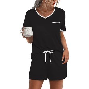 Ekouaer Pajamas for Womens Set 2 Piece Soft Sleepwear, Chest Pocket(Black)
