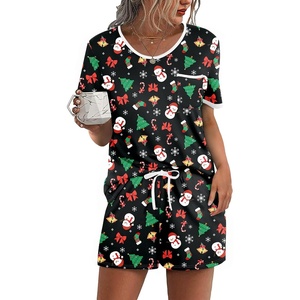 Ekouaer Pajamas for Womens Set 2 Piece Soft Sleepwear, Chest Pocket(Black Christmas)