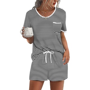Ekouaer Pajamas for Womens Set 2 Piece Soft Sleepwear, Chest Pocket(Black White Stripe)