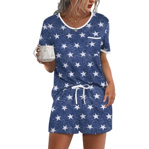Ekouaer Pajamas for Womens Set 2 Piece Soft Sleepwear, Chest Pocket(Blue Star)