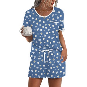 Ekouaer Pajamas for Womens Set 2 Piece Soft Sleepwear, Chest Pocket(Blue-dot White Flower)
