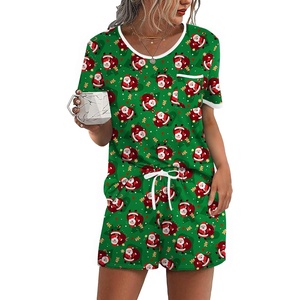 Ekouaer Pajamas for Womens Set 2 Piece Soft Sleepwear, Chest Pocket(Green Christmas)