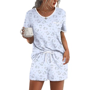 Ekouaer Pajamas for Womens Set 2 Piece Soft Sleepwear, Chest Pocket(Light Blue Cat)