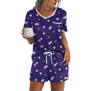 Ekouaer Pajamas for Womens Set 2 Piece Soft Sleepwear, Chest Pocket(Purple Stars)