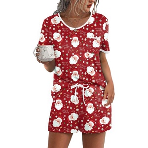 Ekouaer Pajamas for Womens Set 2 Piece Soft Sleepwear, Chest Pocket(Red Christmas)