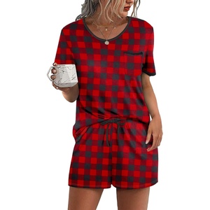 Ekouaer Pajamas for Womens Set 2 Piece Soft Sleepwear, Chest Pocket(Red Plaid)