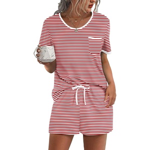 Ekouaer Pajamas for Womens Set 2 Piece Soft Sleepwear, Chest Pocket(Red White Stripe)