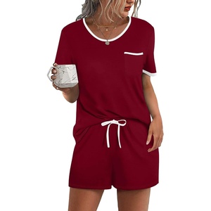 Ekouaer Pajamas for Womens Set 2 Piece Soft Sleepwear, Chest Pocket(Wine Red)