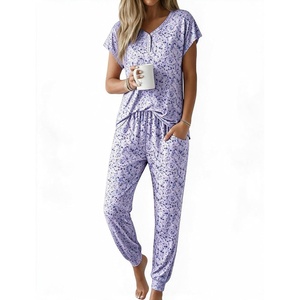 Ekouaer Viscose from Bamboo Women’s Pajama Sets Super Soft Short Sleeve Button Top and Pants Pj Sleepwear Sets S-XXL(Purple Polka Dots)