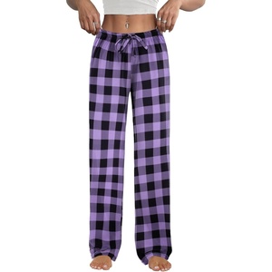 Ekouaer Womens Pajama Pants Lounge Pants Soft Drawstring Pj Bottoms(Black and Purple Plaid)