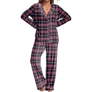 Ekouaer Womens Pajamas Set Button Down Long Sleeve Top & Pants Lounge Sets(B_black Plaid)