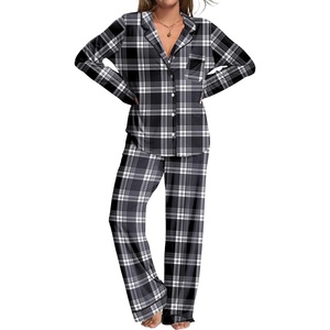 Ekouaer Womens Pajamas Set Button Down Long Sleeve Top & Pants Lounge Sets(B_grey Plaid)