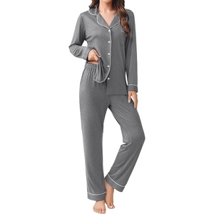 Ekouaer Womens Pajamas Set Button Down Long Sleeve Top & Pants Lounge Sets(Grey)