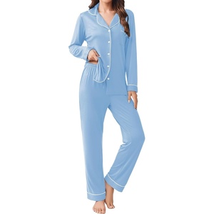 Ekouaer Womens Pajamas Set Button Down Long Sleeve Top & Pants Lounge Sets(Light Blue)