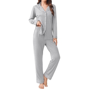 Ekouaer Womens Pajamas Set Button Down Long Sleeve Top & Pants Lounge Sets(Light Grey)
