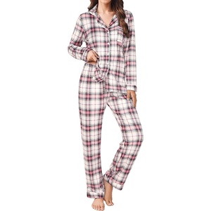 Ekouaer Womens Pajamas Set Button Down Long Sleeve Top & Pants Lounge Sets(Pink Plaid)