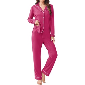 Ekouaer Womens Pajamas Set Button Down Long Sleeve Top & Pants Lounge Sets(Rose Red)