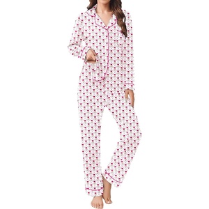Ekouaer Womens Pajamas Set Button Down Long Sleeve Top & Pants Lounge Sets(Small Red Flowers)