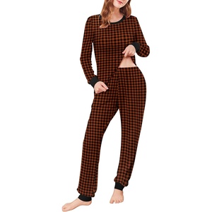 Ekouaer Womens Pajamas Sets Long Sleeve Tops with Jogger Pants(Caramel Plaid)