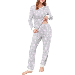 Ekouaer Womens Pajamas Sets Long Sleeve Tops with Jogger Pants(Light Grey Pink Star)