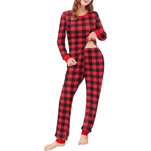 Ekouaer Womens Pajamas Sets Long Sleeve Tops with Jogger Pants(Red Big Plaid)