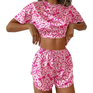 Ekouaer Womens Silk Pajama Sets Side Split Shorts Satin Pjs Sexy Lounge Set(Bows and Heart Prints)