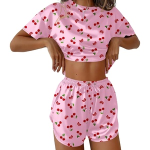 Ekouaer Womens Silk Pajama Sets Side Split Shorts Satin Pjs Sexy Lounge Set(Cherry)