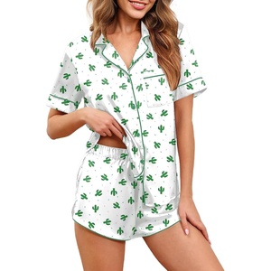 Ekouaer Womens Silk Satin Pajamas Set Short Sleeve Sleepwear S-5X Plus Size(Cactus)