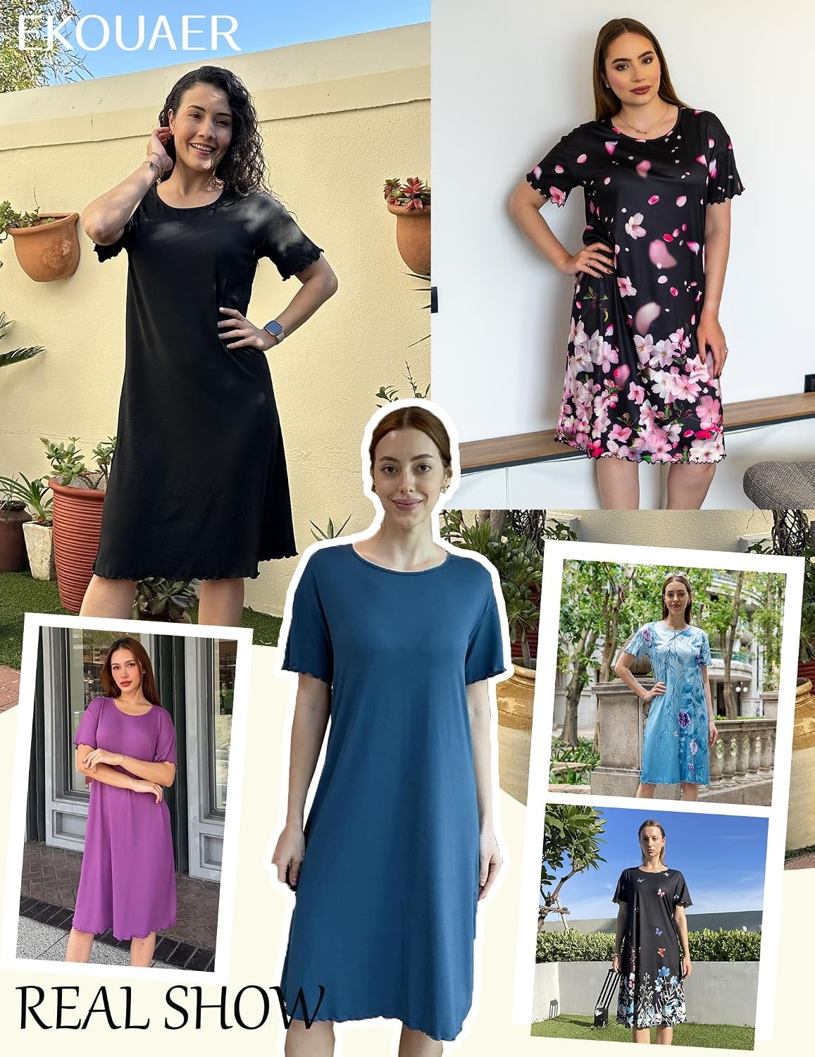 image:imageEkouaer 3 Pack Long Nightgowns for Women Ruffle House DressBlackdeep Grayleopard