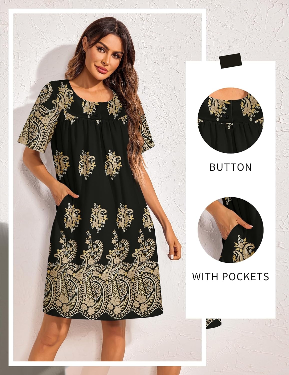 image:imageEkouaer Moo Moos for Women Button House Dresses for Women with Pocket MumuBlack Hobo