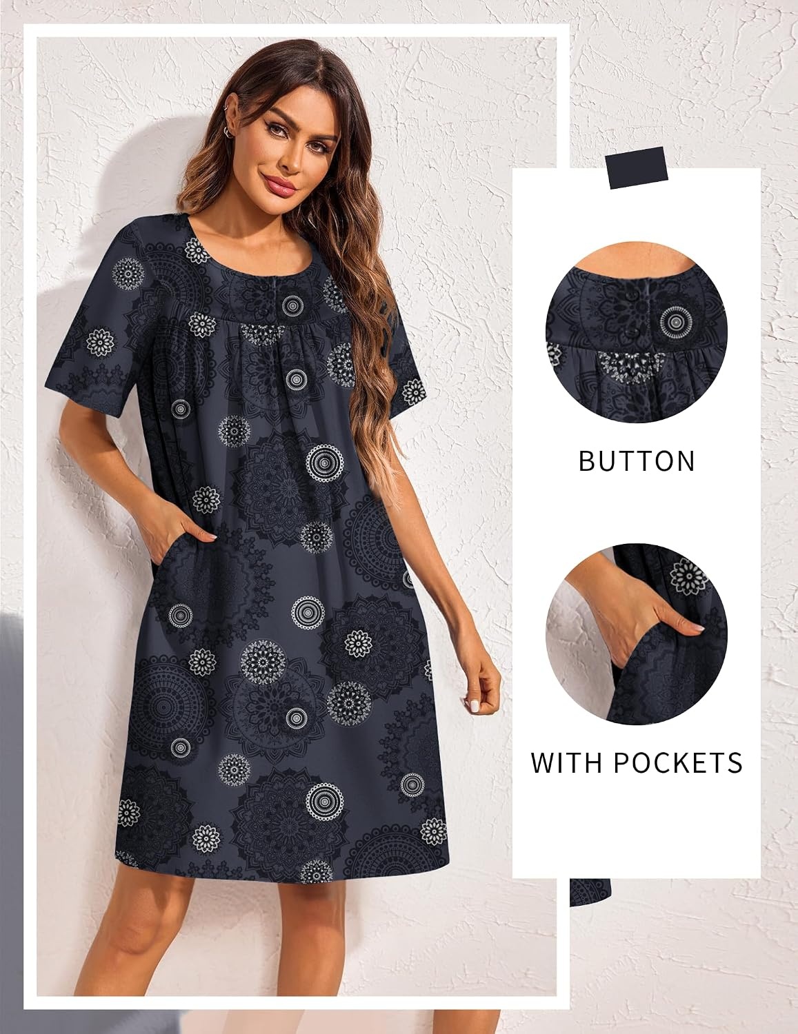 image:imageEkouaer Moo Moos for Women Button House Dresses for Women with Pocket MumuBlack Mandala