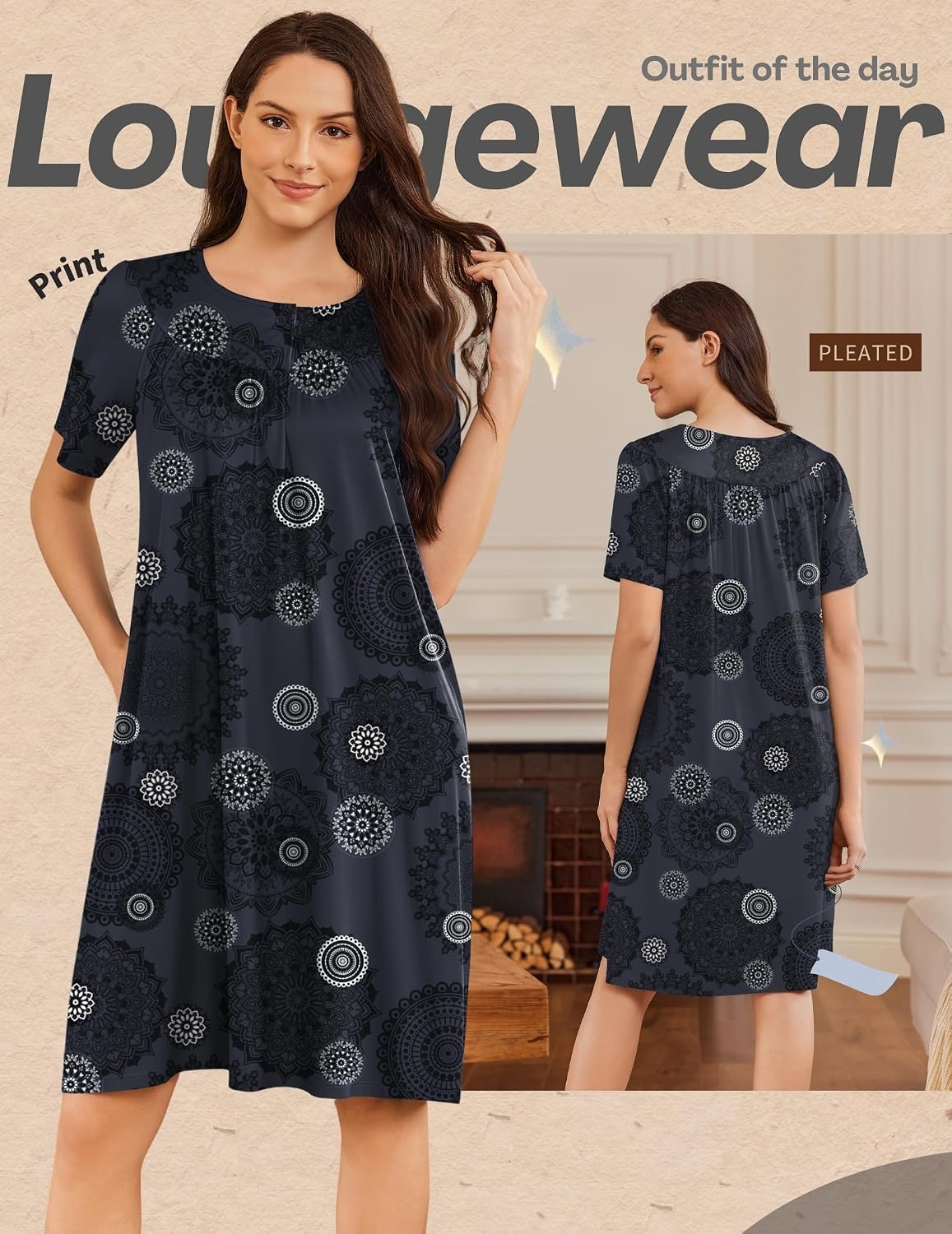 image:imageEkouaer Moo Moos for Women Button House Dresses for Women with Pocket MumuBlack Mandala