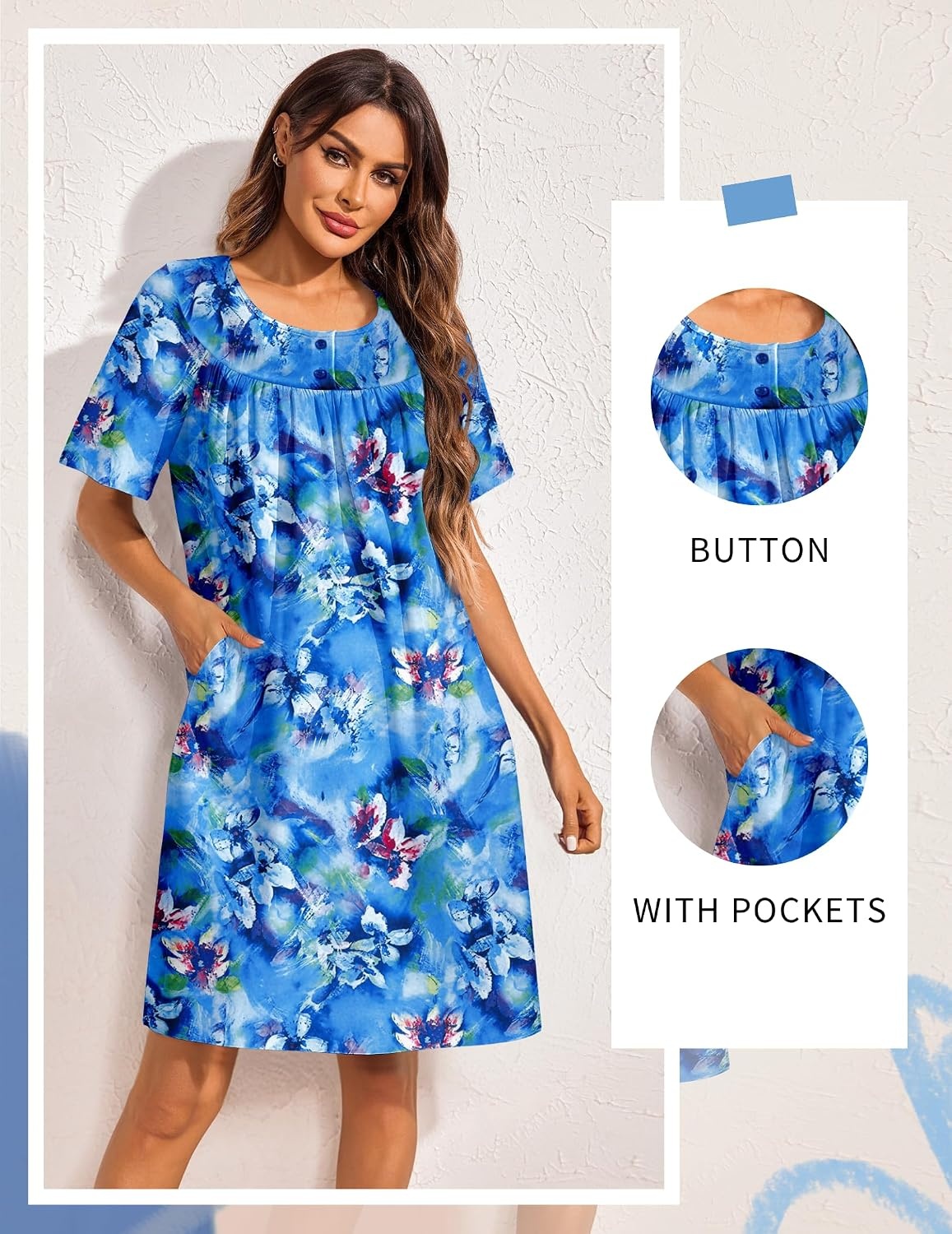image:imageEkouaer Moo Moos for Women Button House Dresses for Women with Pocket MumuBlue Flower