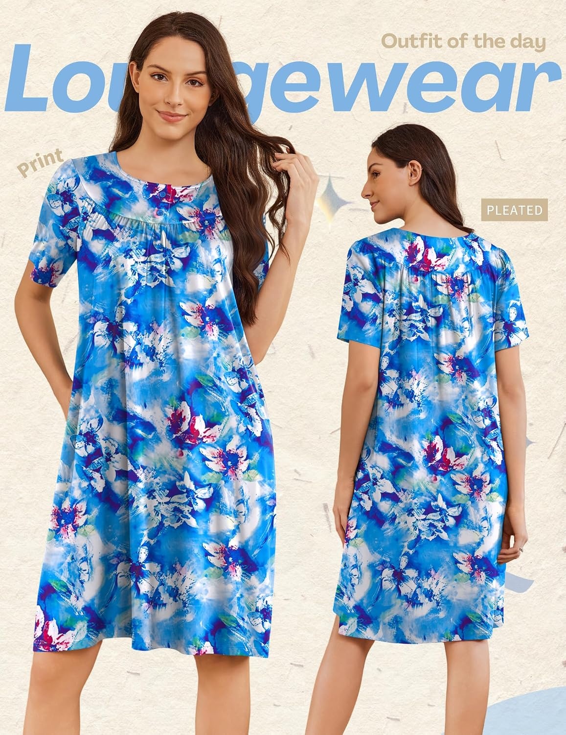 image:imageEkouaer Moo Moos for Women Button House Dresses for Women with Pocket MumuBlue Flower