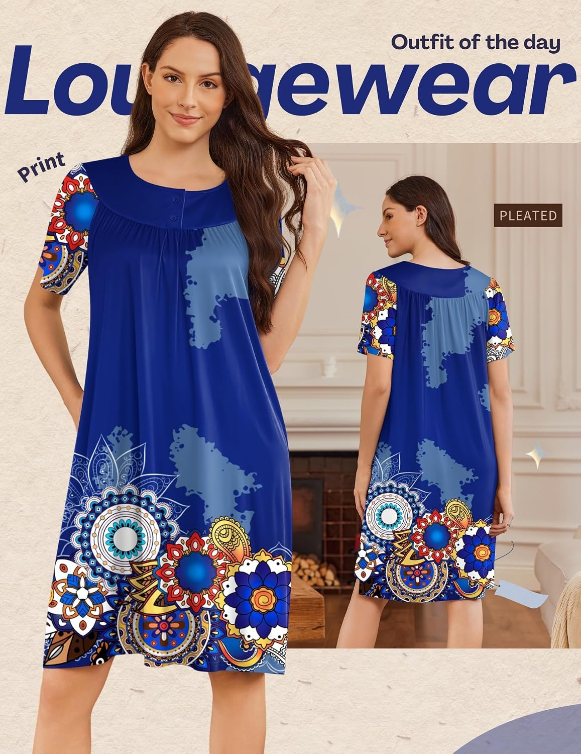 image:imageEkouaer Moo Moos for Women Button House Dresses for Women with Pocket MumuBlue Mandala