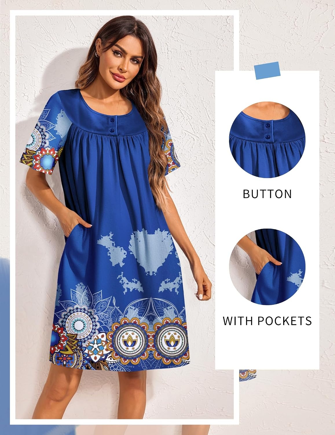 image:imageEkouaer Moo Moos for Women Button House Dresses for Women with Pocket MumuBlue Mandala