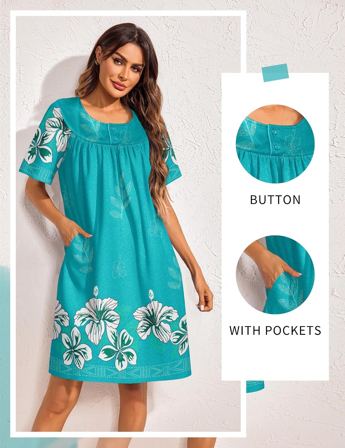 image:imageEkouaer Moo Moos for Women Button House Dresses for Women with Pocket MumuLight Blue