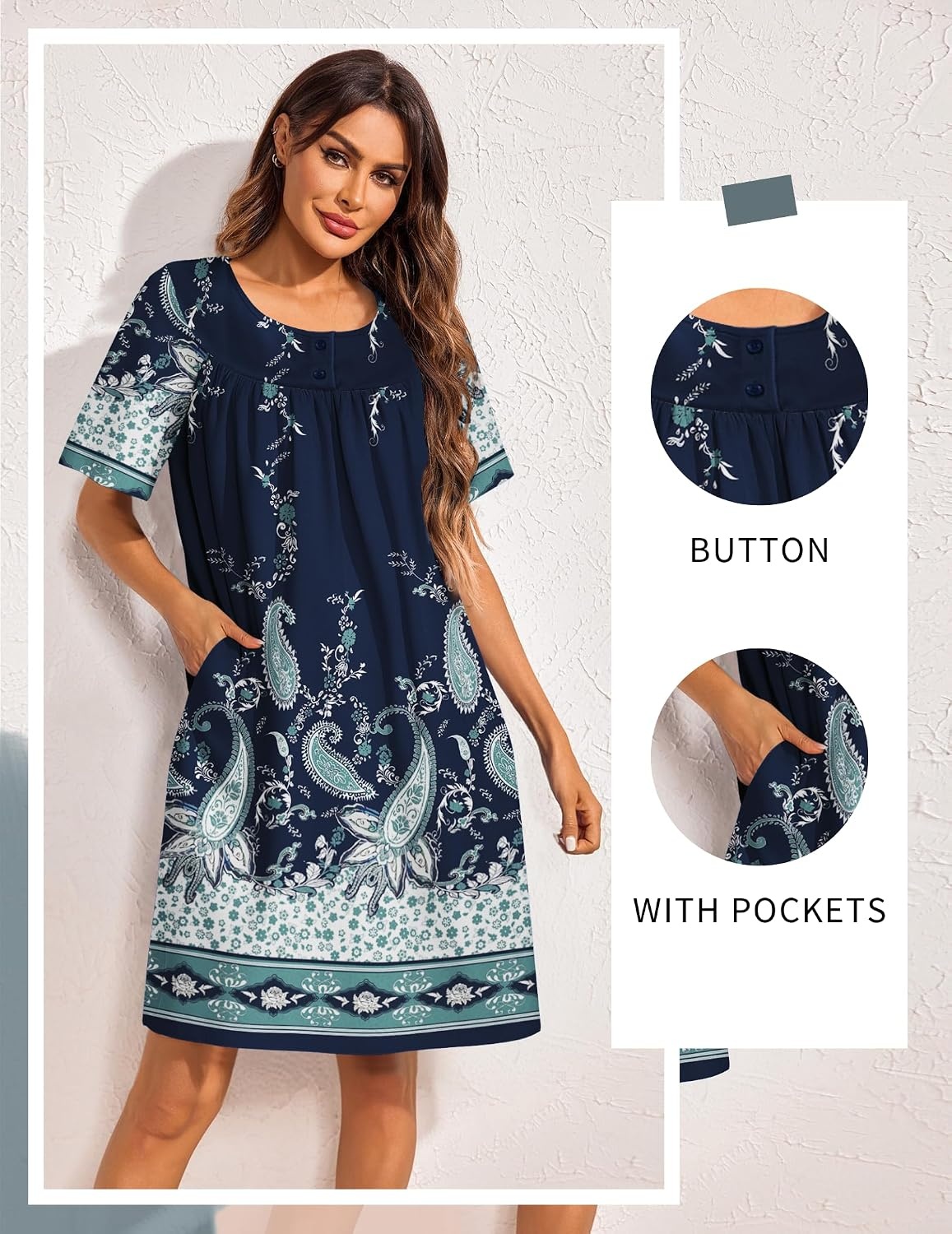 image:imageEkouaer Moo Moos for Women Button House Dresses for Women with Pocket MumuNavy Blue