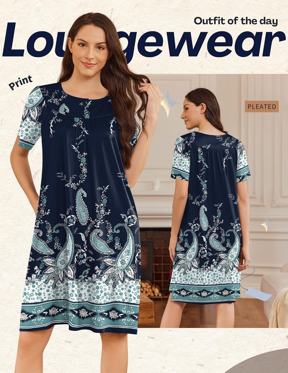 image:imageEkouaer Moo Moos for Women Button House Dresses for Women with Pocket MumuNavy Blue