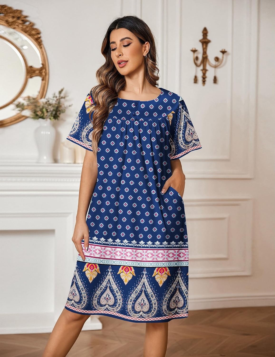 image:imageEkouaer Moo Moos for Women Button House Dresses for Women with Pocket MumuNavy Boho