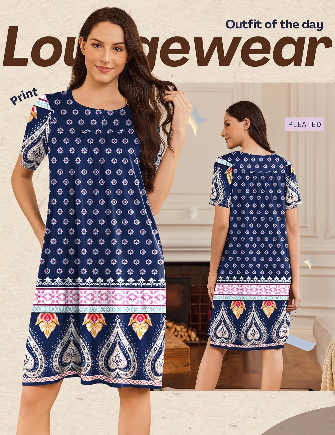 image:imageEkouaer Moo Moos for Women Button House Dresses for Women with Pocket MumuNavy Boho