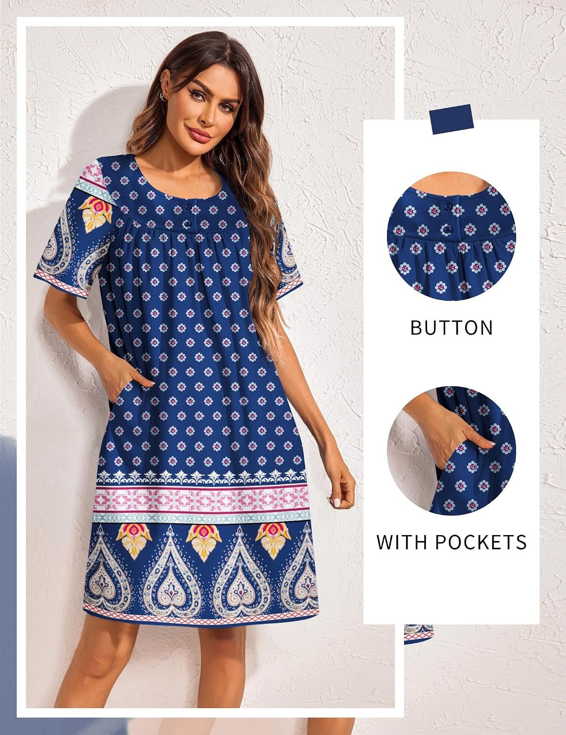 image:imageEkouaer Moo Moos for Women Button House Dresses for Women with Pocket MumuNavy Boho