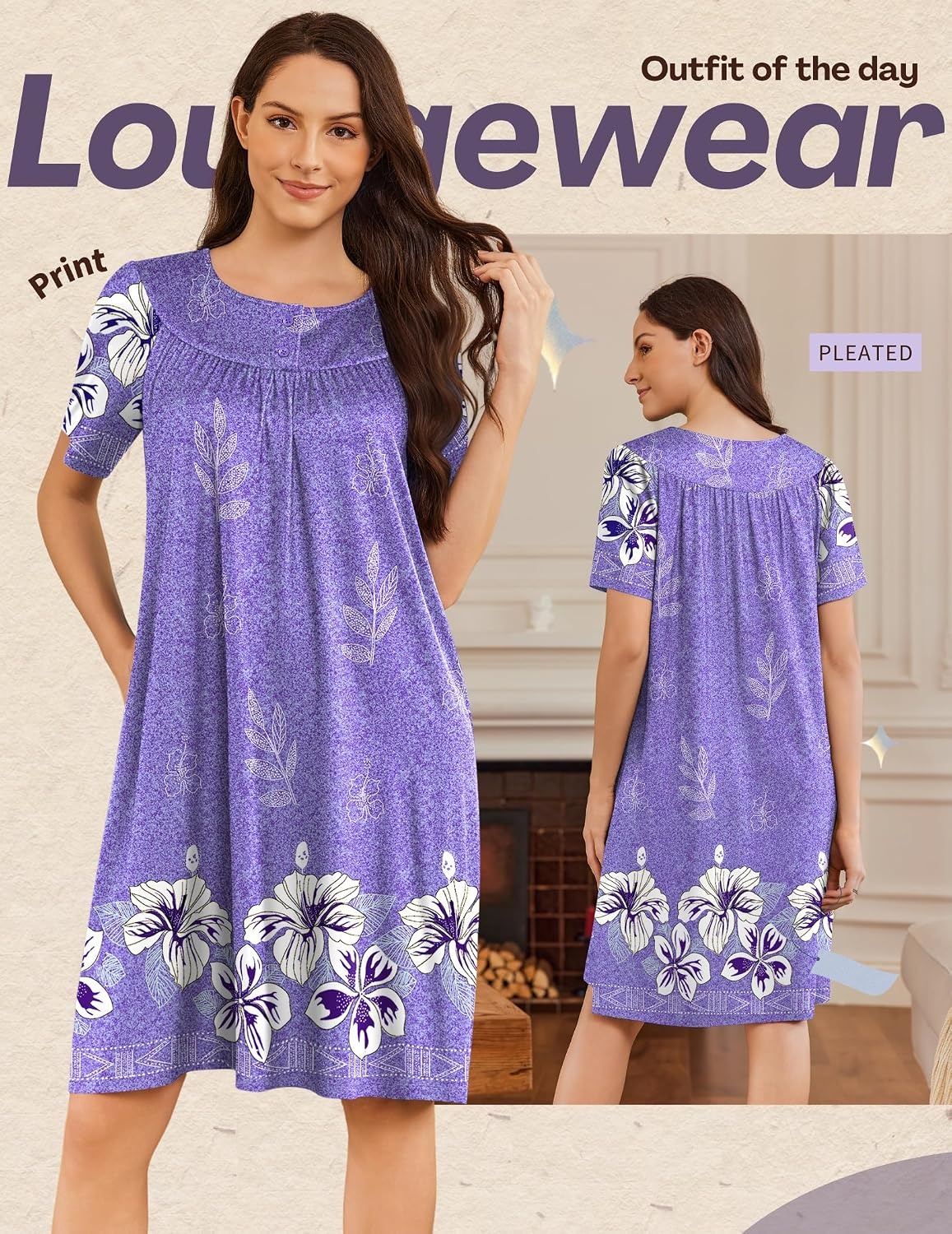 image:imageEkouaer Moo Moos for Women Button House Dresses for Women with Pocket MumuPurple