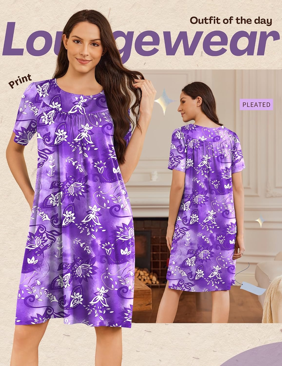 image:imageEkouaer Moo Moos for Women Button House Dresses for Women with Pocket MumuPurple Flower