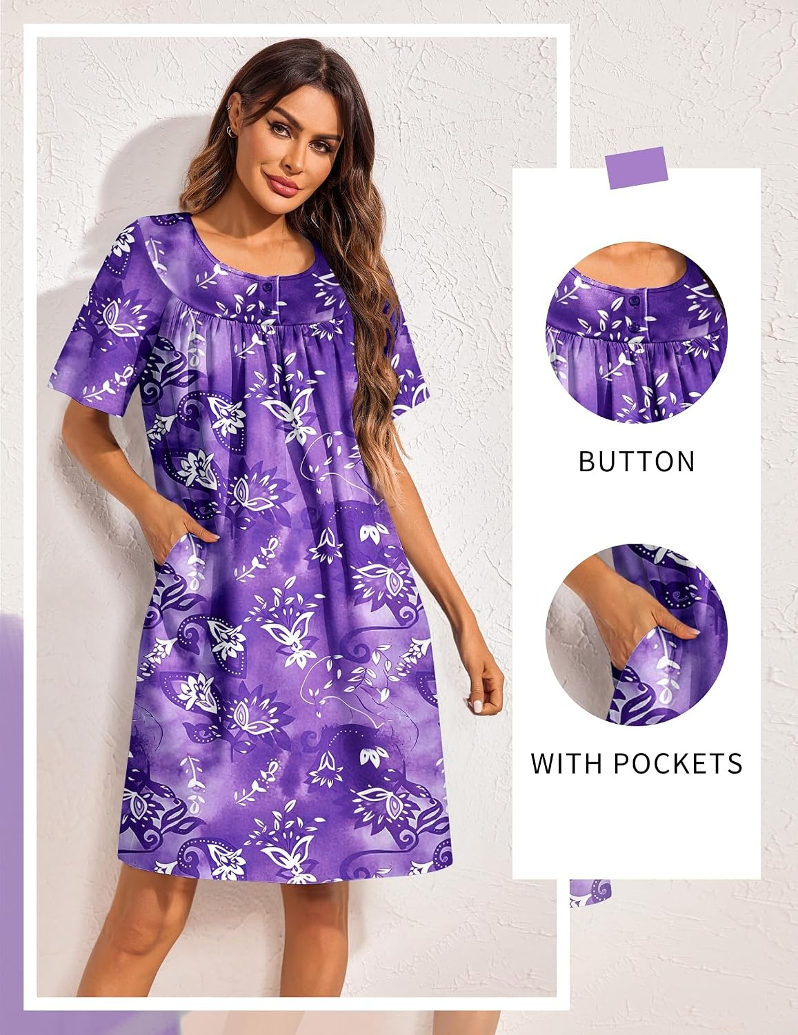 image:imageEkouaer Moo Moos for Women Button House Dresses for Women with Pocket MumuPurple Flower
