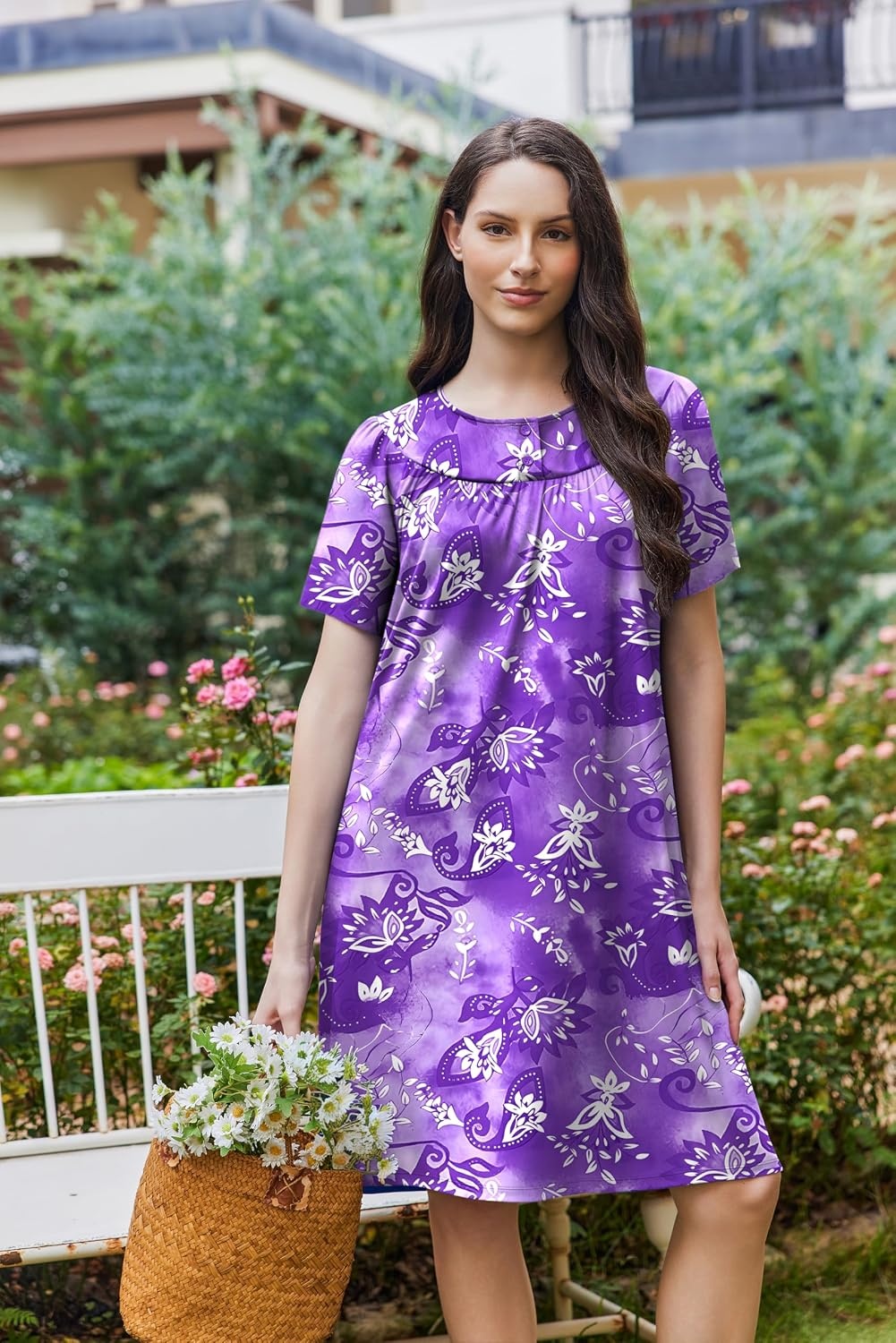 image:imageEkouaer Moo Moos for Women Button House Dresses for Women with Pocket MumuPurple Flower