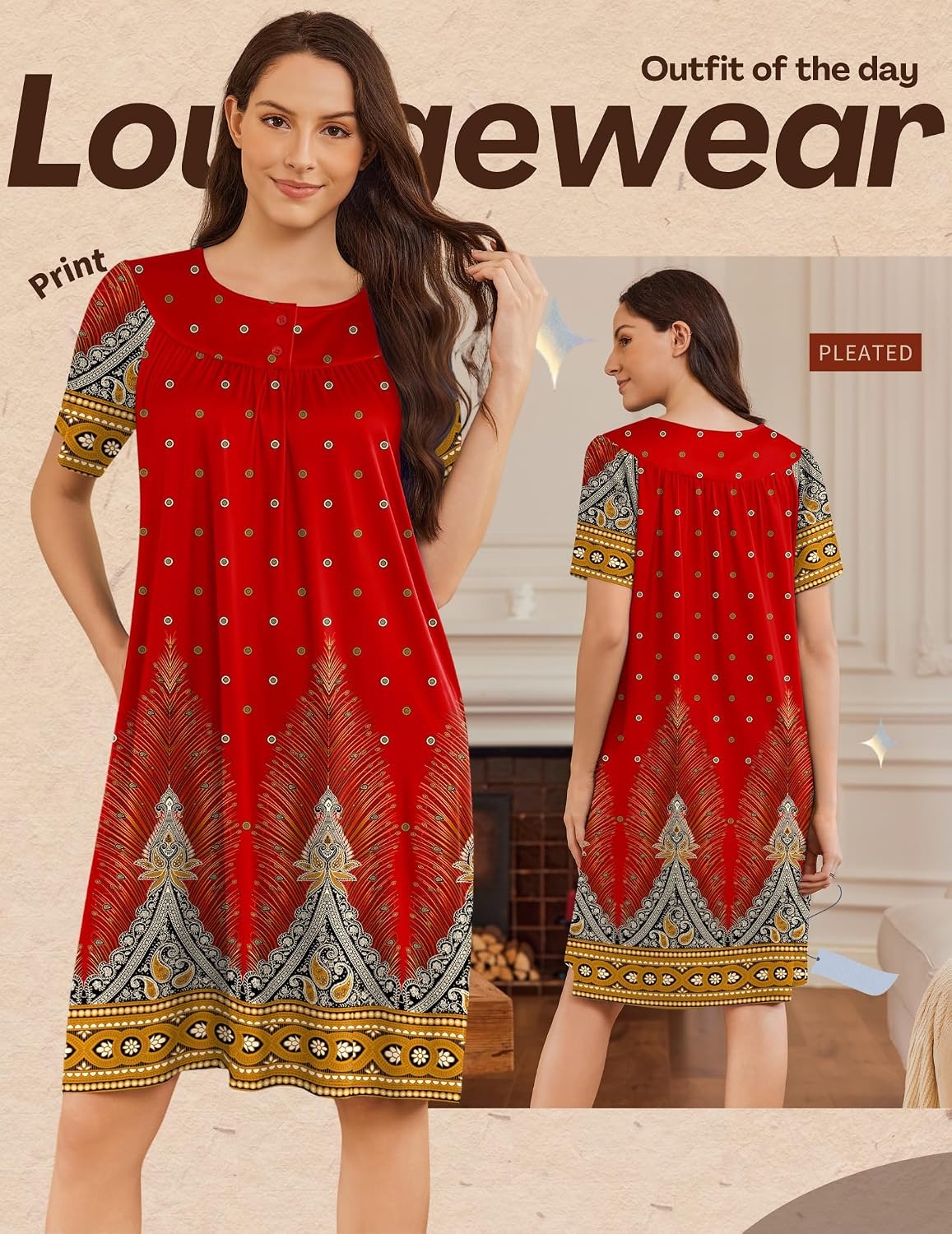 image:imageEkouaer Moo Moos for Women Button House Dresses for Women with Pocket MumuRed Boho