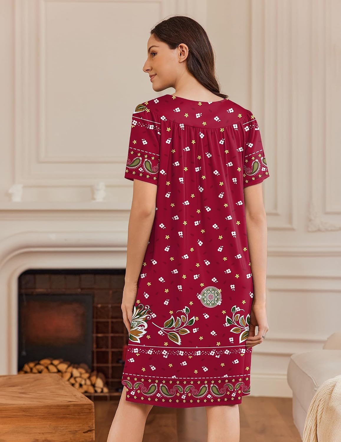 image:imageEkouaer Moo Moos for Women Button House Dresses for Women with Pocket MumuRed Boho Flower