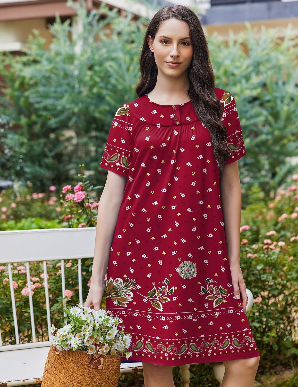 image:imageEkouaer Moo Moos for Women Button House Dresses for Women with Pocket MumuRed Boho Flower